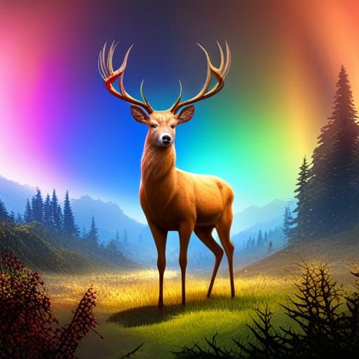 Deer in Rainbow Scarf: Fantasy Concept Art