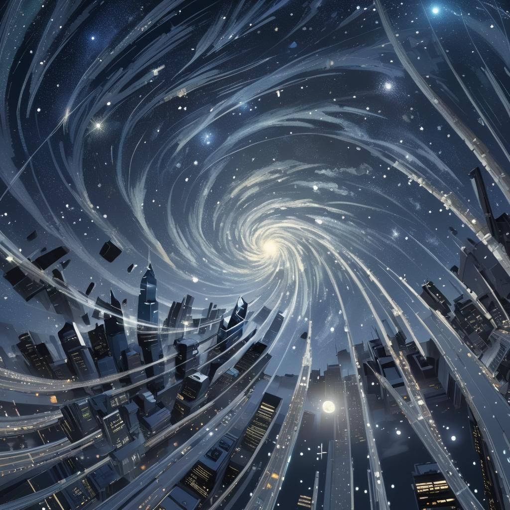 Hyperdetailed City Skyline Under Shooting Stars