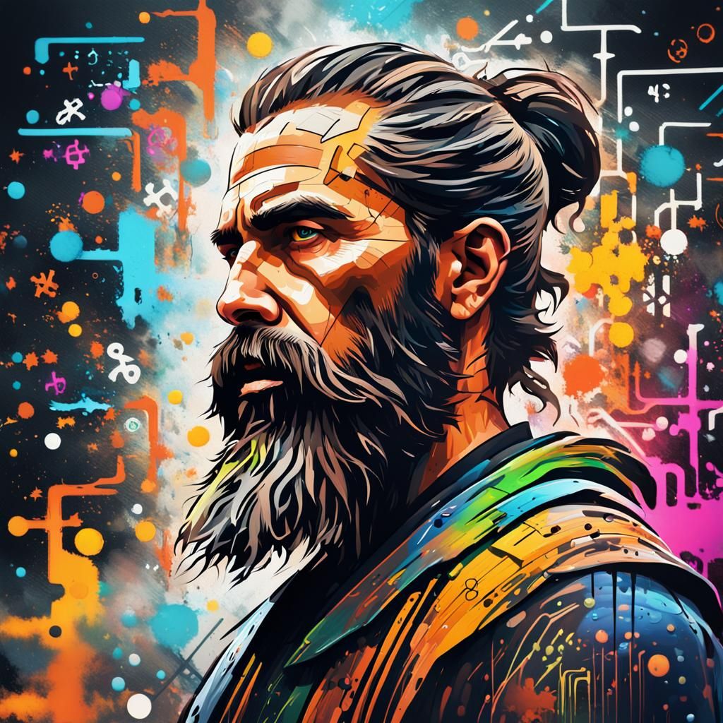 Bearded Jedi Chemist in Graffiti Art Style