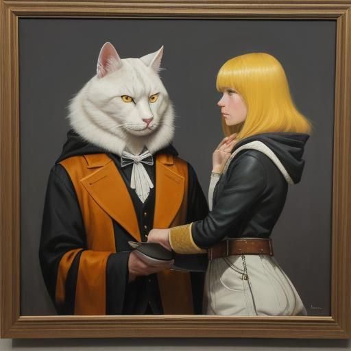 This noble catguy has hooded, yellow eyes. He has neck-lengt...