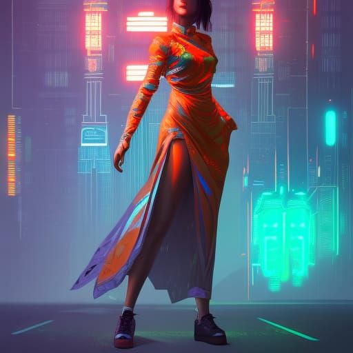Cyberpunk Girl in Cheongsam Concept Art