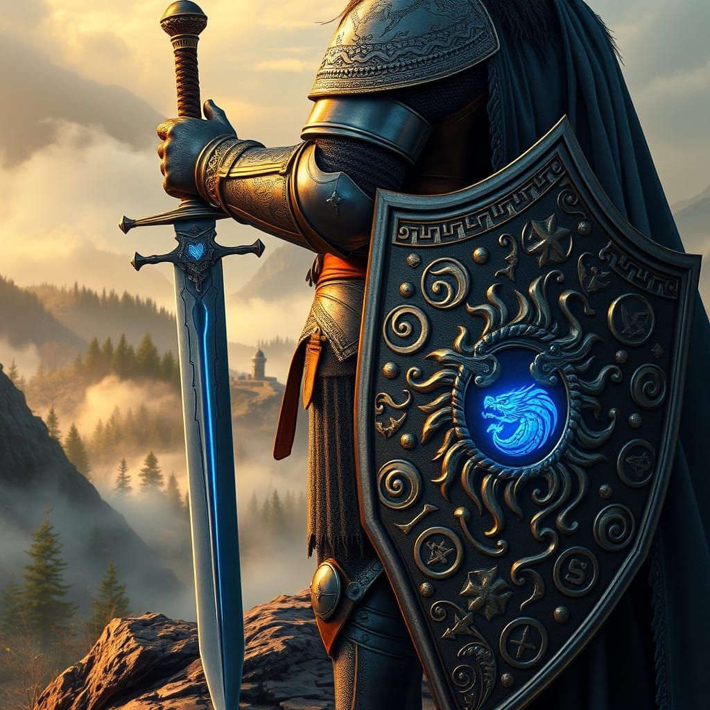 Regal Knight in Heavy Plate Armor on Windswept Overlook