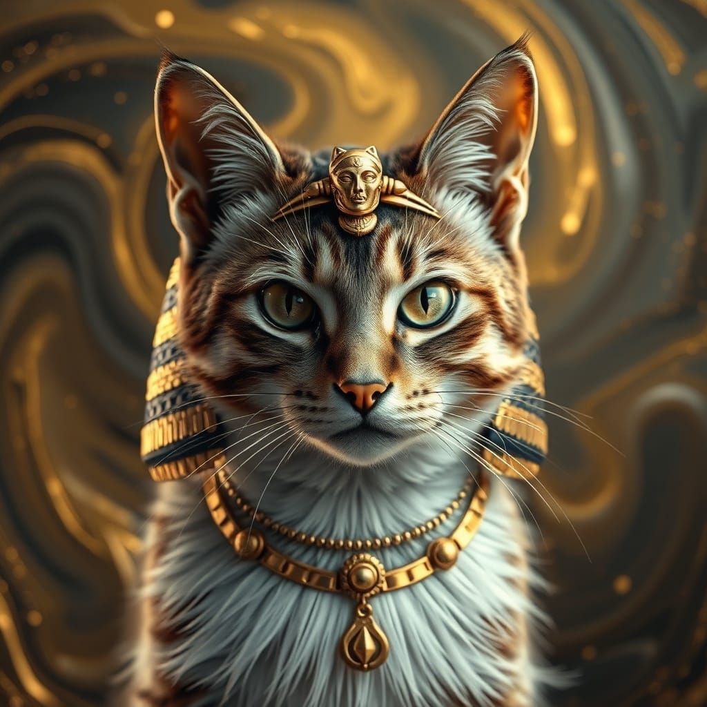 Divine Cat Goddess: Egyptian Deity with Cosmic Aura