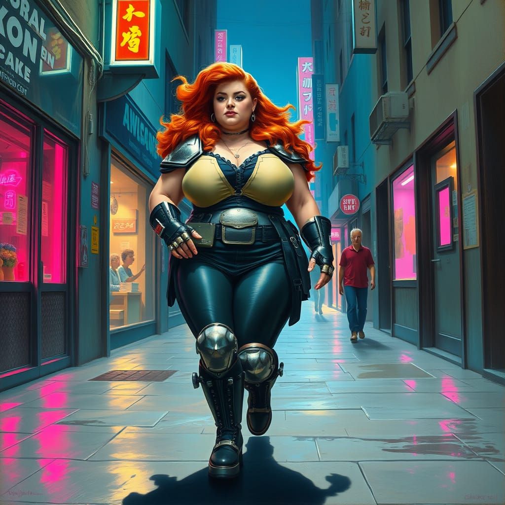 Cyberpunk Warrior Woman in Botero Style