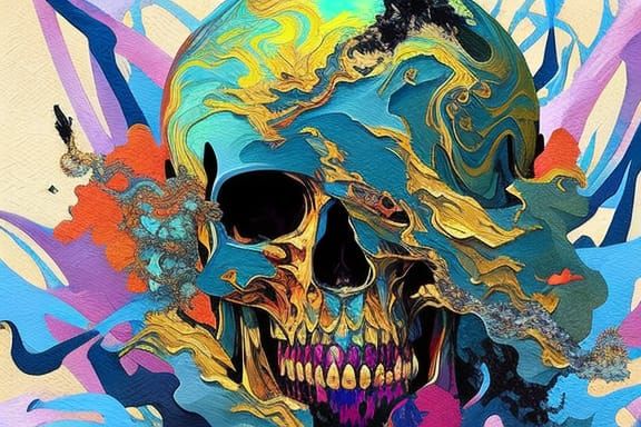 Oil Spill Skull in Abstract Expressionist Style