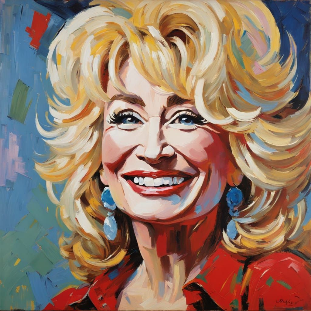 Impasto Oil Portrait of Smiling Dolly Parton in Post-Impress...