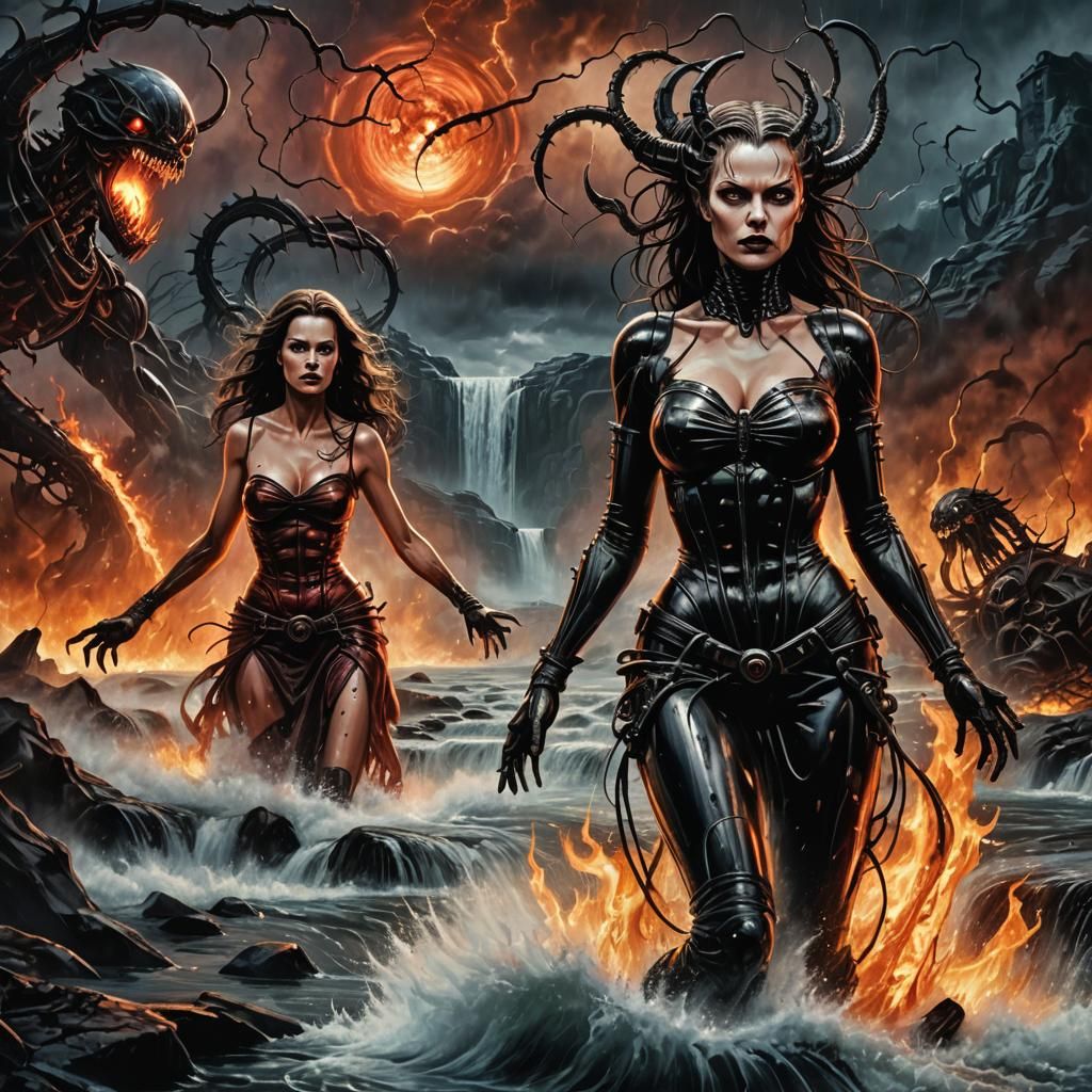 Infernal Pinup in a Burning Landscape