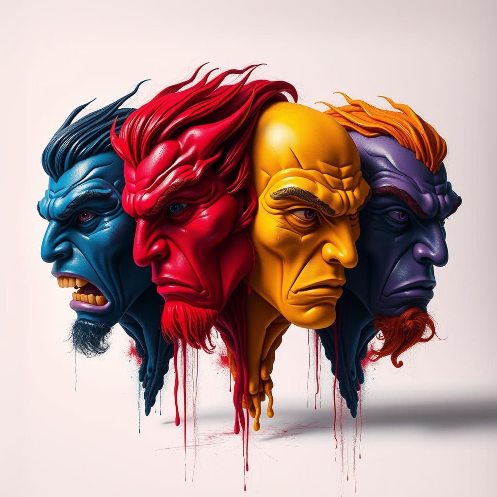 Emotions Personified: Fury, Ego, Deceit, Greed in Abstract H...