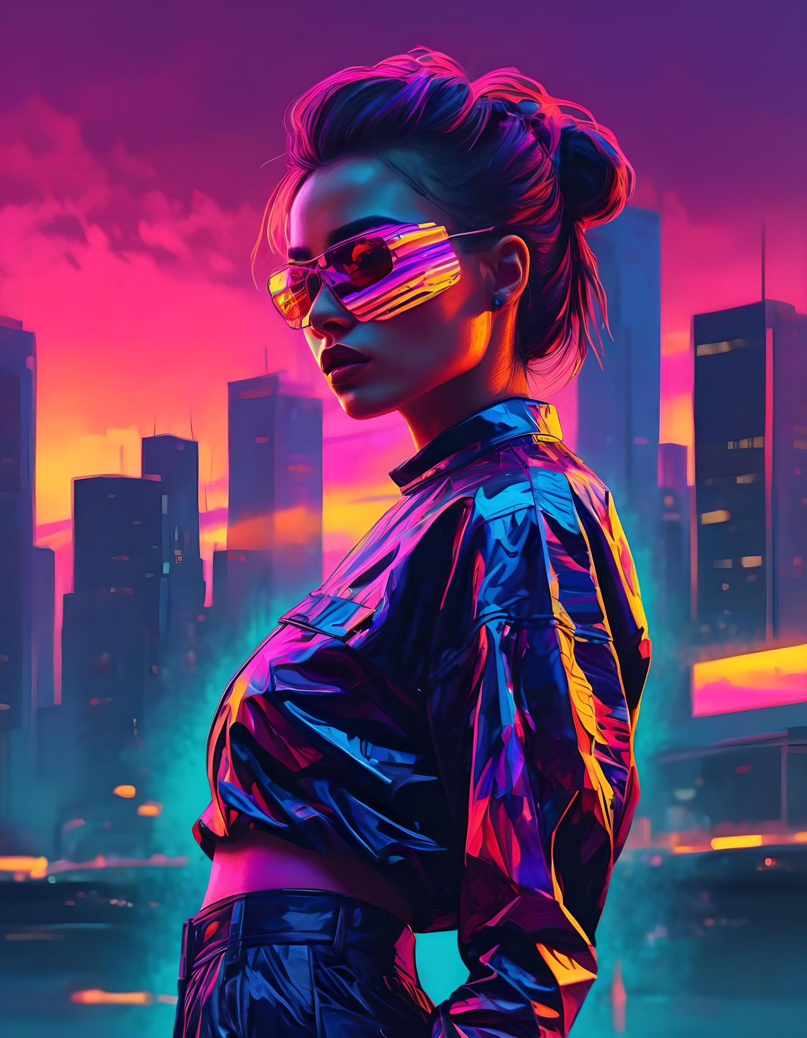 Fauvist Synthwave Portrait in Hyperreal Detail