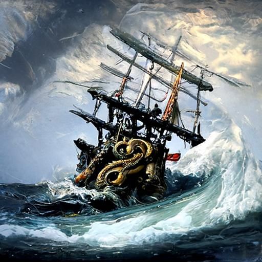 Kraken Attacks Pirate Ship in Stormy Seas