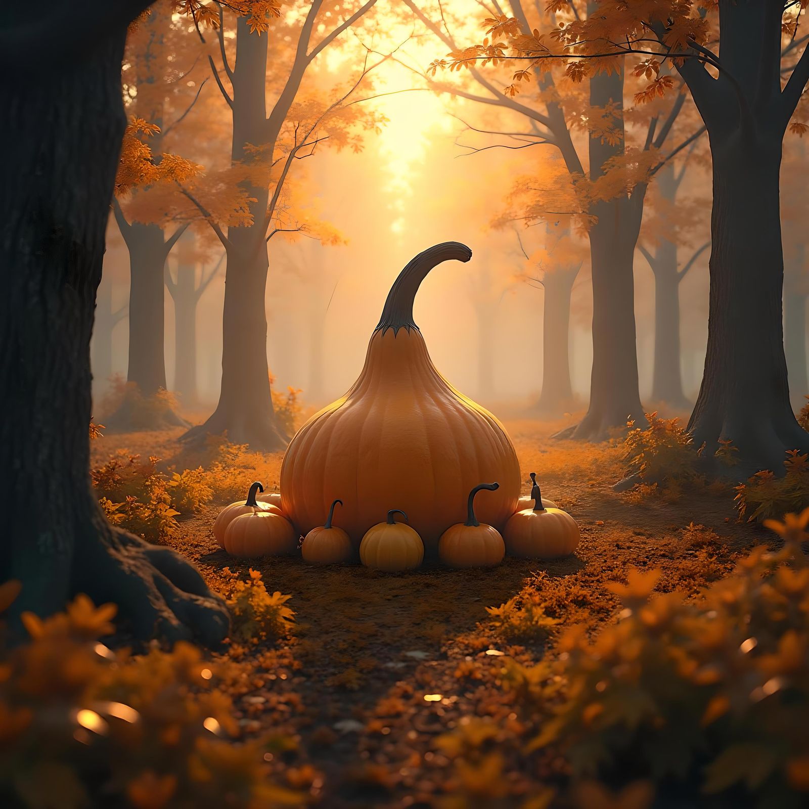 Gourds in a Forest at Dusk: Matte Painting