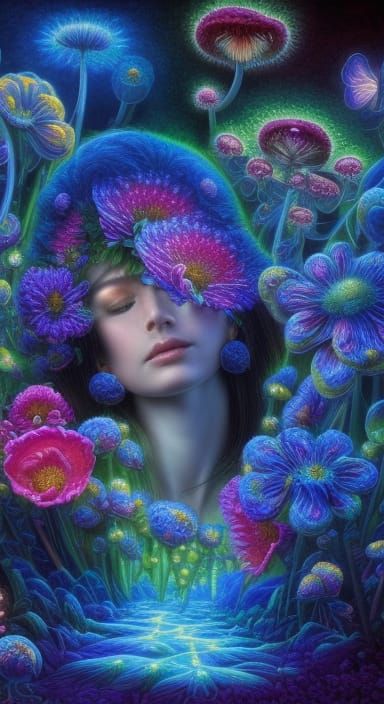 Blooming Flowers and Fungi with Electric Light