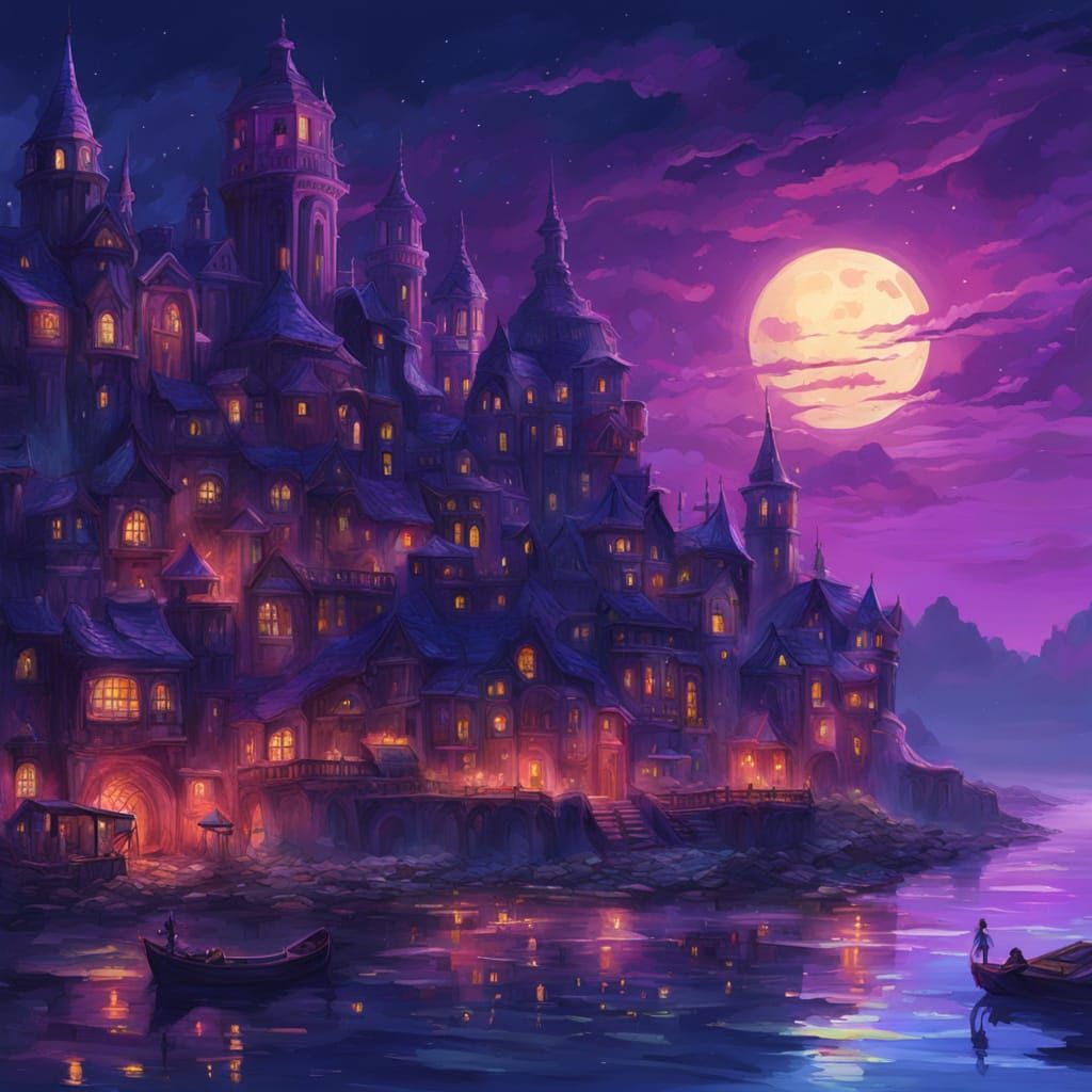 Fairytale City on Ocean Floor in Impressionist Gouache