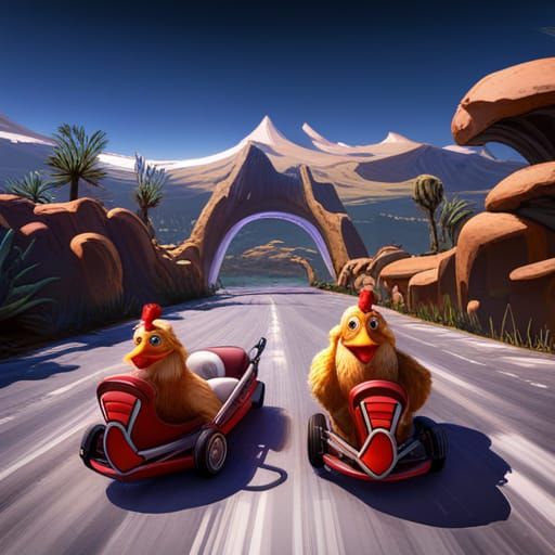 Chickens in a Go-Cart: Hotdog Style, Fantasy Art