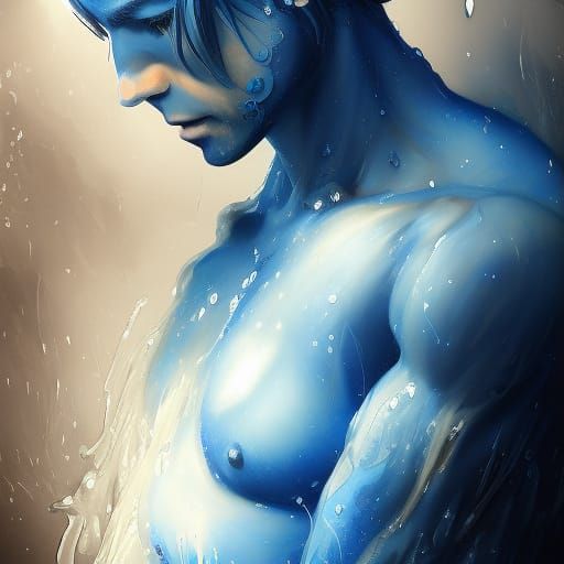 Blue Elemental Character Portrait in Splash Art Style