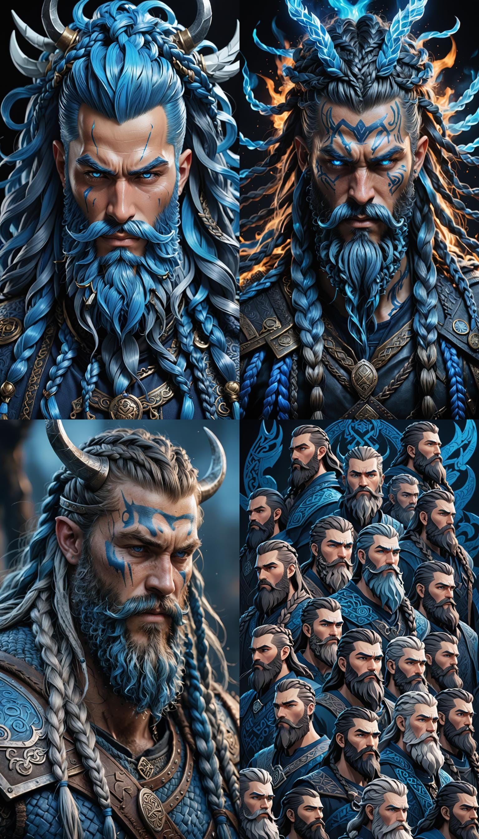 Blue Viking Beard Barber Shop Logo in Anime Style