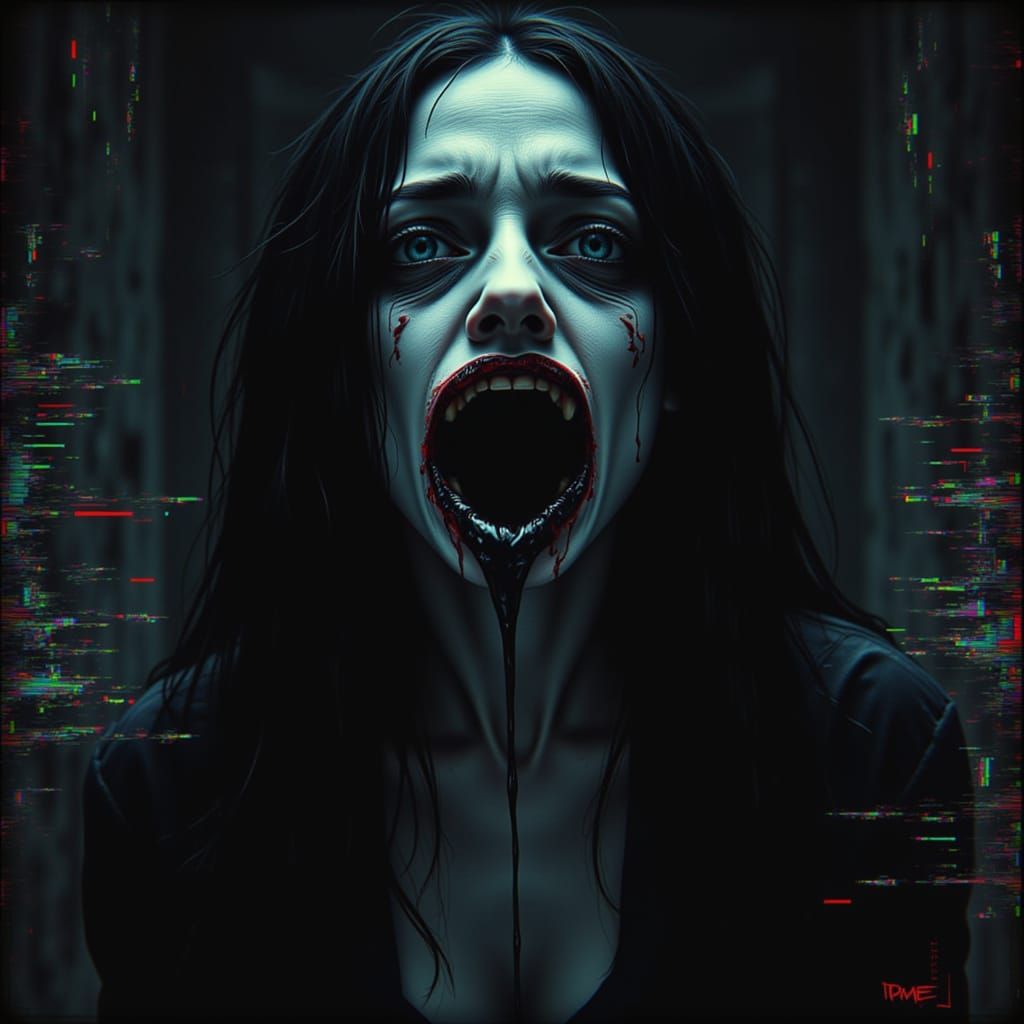 Cursed Woman in Analog Horror Style