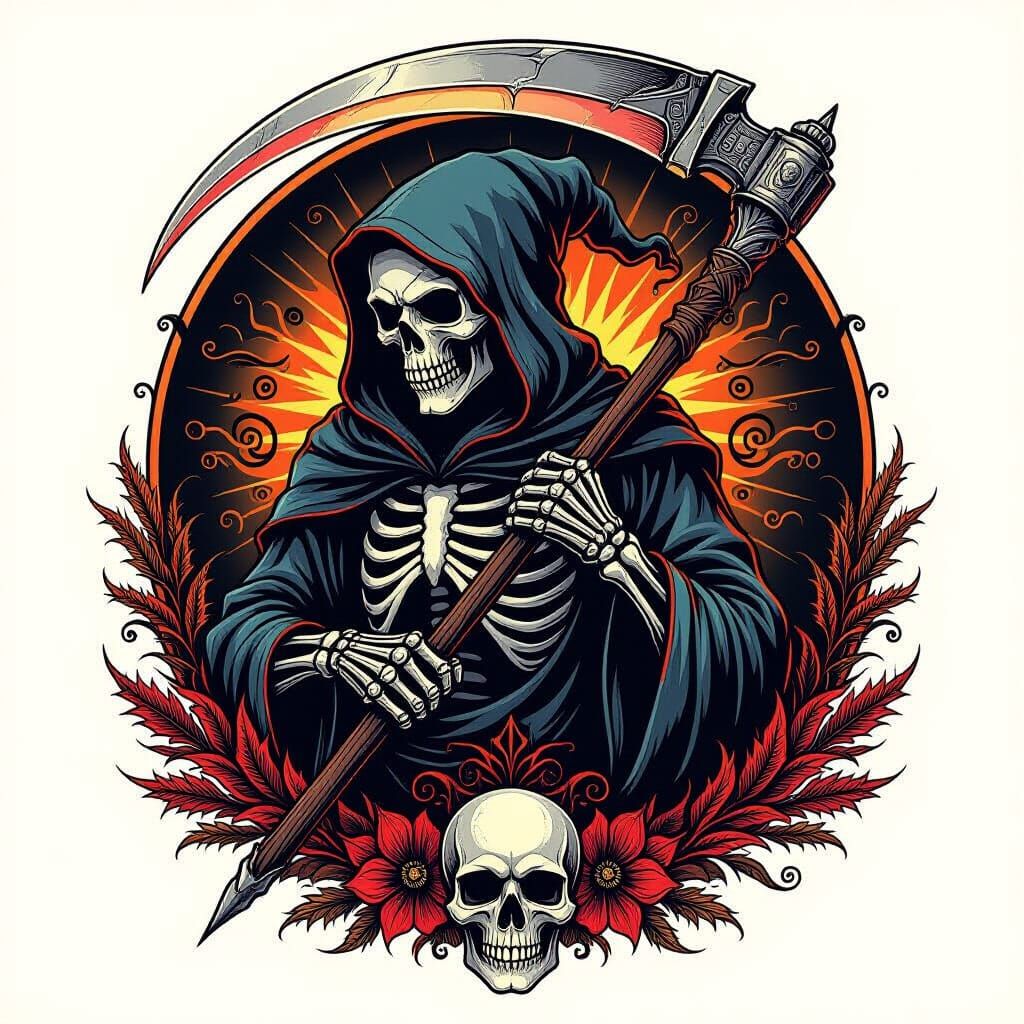 Epic Neo-Traditional Reaper Tattoo Design