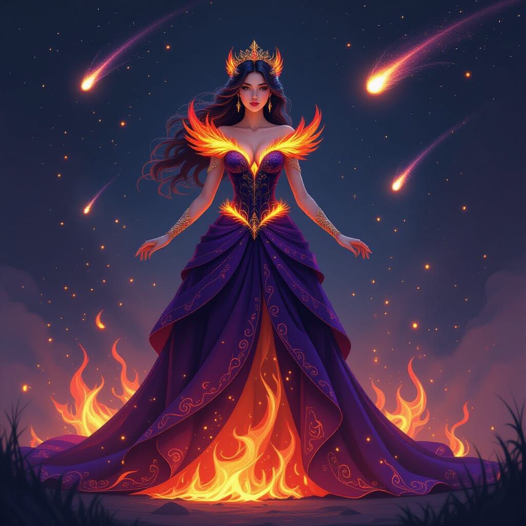 Cosmic Fire Princess in Ethereal Digital Art Style