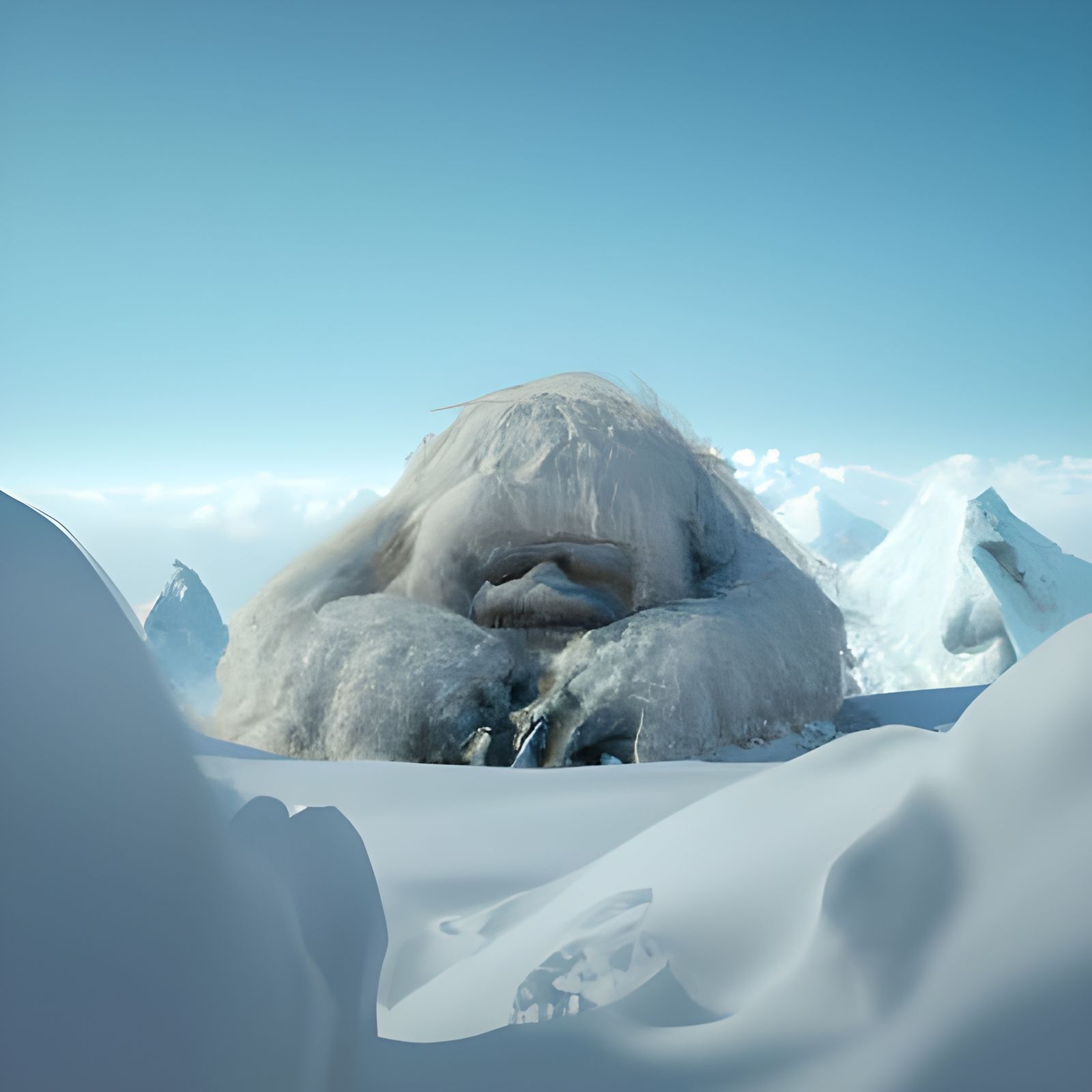 A cute yeti sleeping in snow