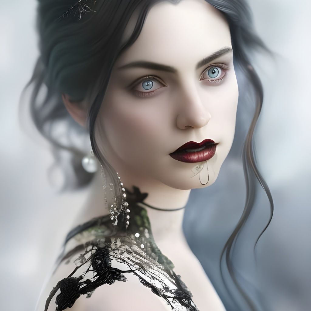 Sinister Gothic Vampire Woman Portrait in Digital Art