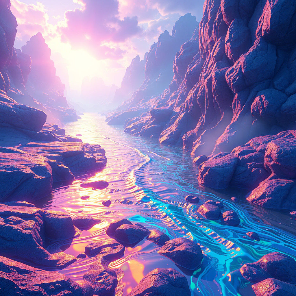 Dreamlike River in Ethereal Landscape, Digital Art
