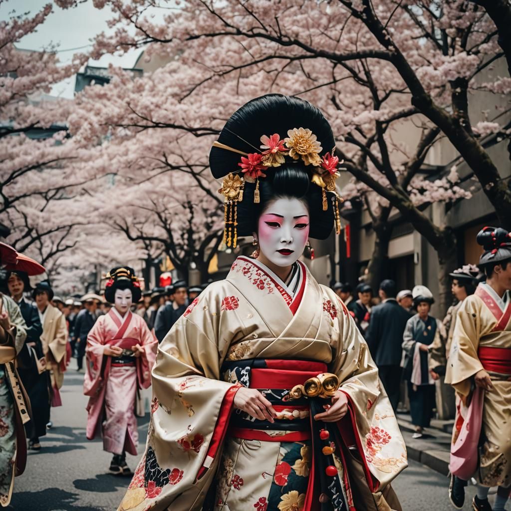 Oiran Parade in Kyoto During Cherry Blossom Season