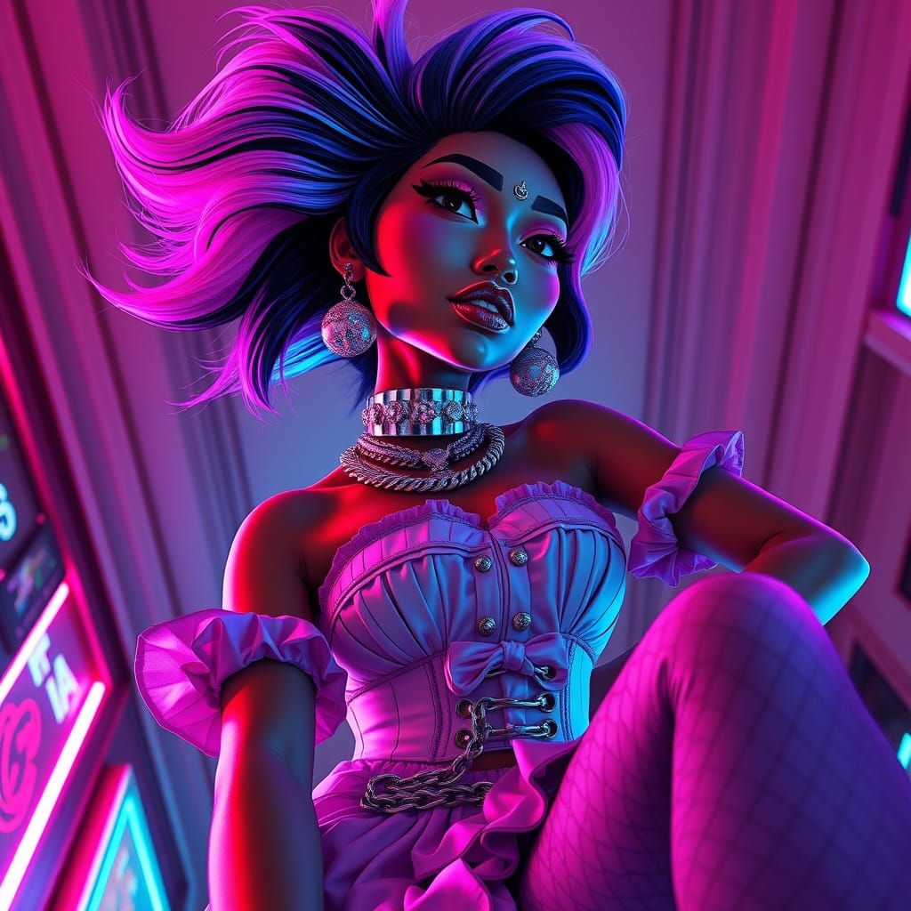 Bold Androgynous Futuristic Character in Vibrant Bisexual Fl...