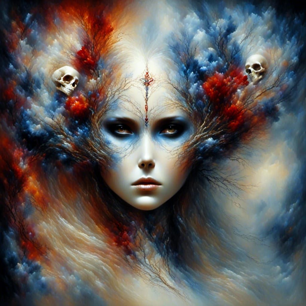 Abstract Skull Portrait with Snakes and Lace