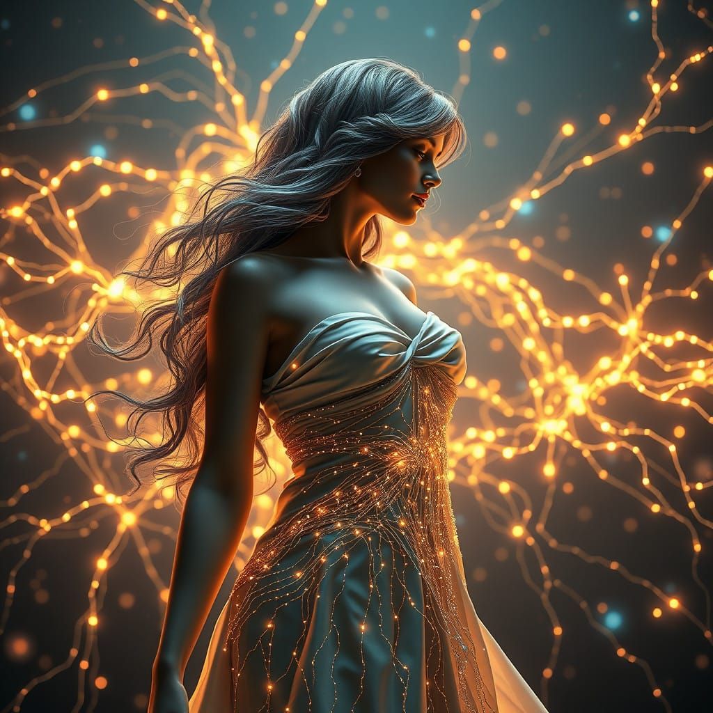 Ethereal Lady Riding Cybernetic Zebra in Futuristic Artistic...