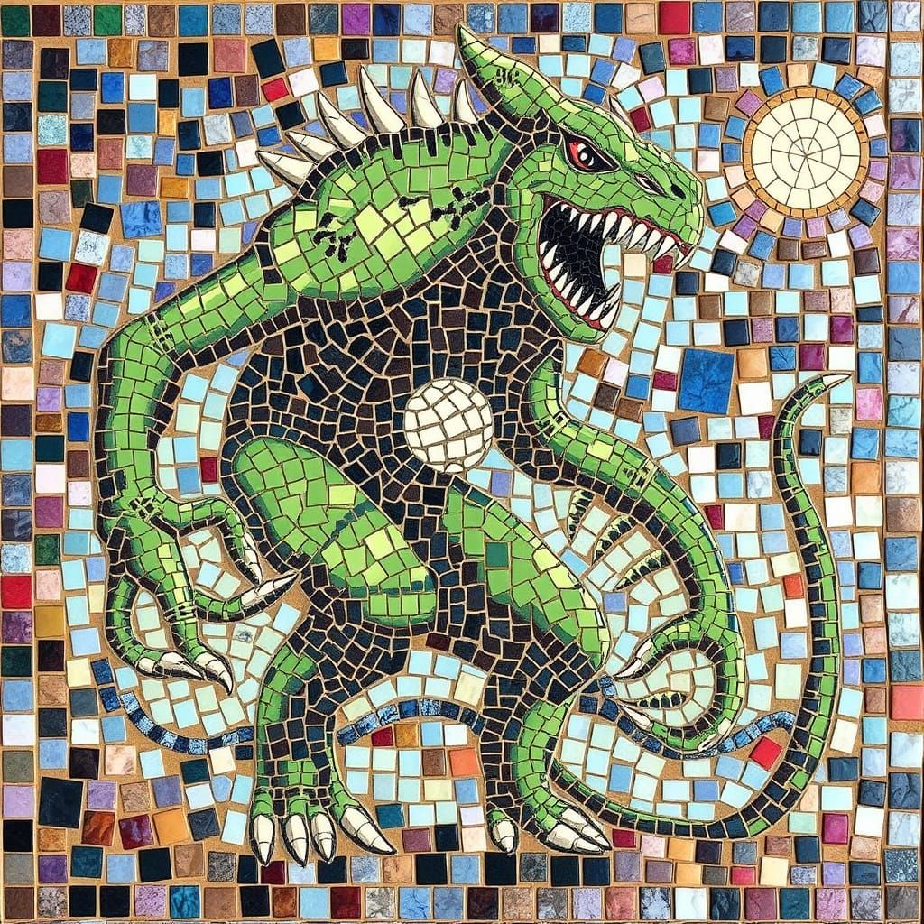 Vibrant Monster Mosaic in a Fantastical Art Style