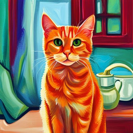 Vibrant Abstract Cat Painting in High Resolution