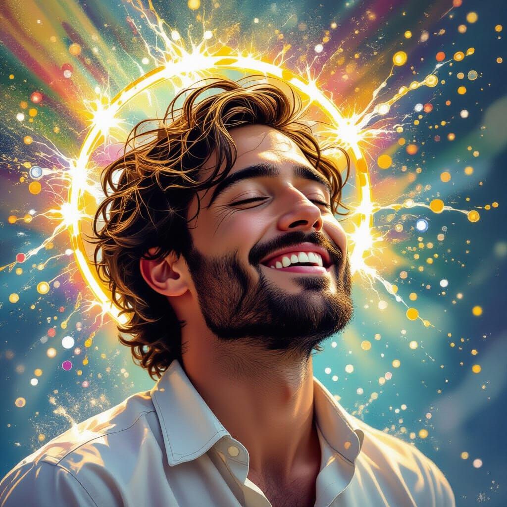 Psalmist Singing with Serene Joy and Colorful Light Bursts