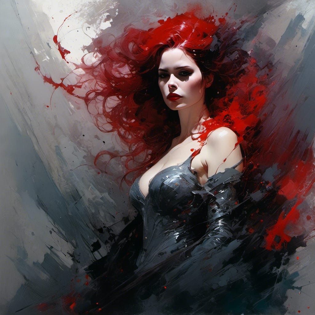 Dark Vampire Queen Portrait in Oil on Canvas