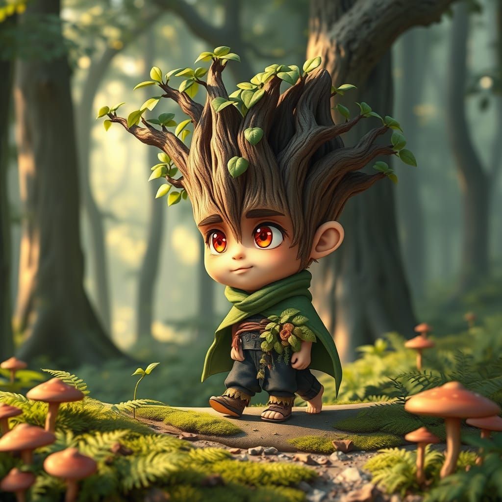 Wise Treant Chibi in Shonen Kawaii Style