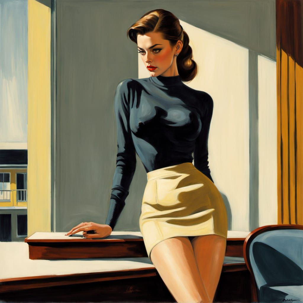 Femme Fatale in a Gouache Motel Scene