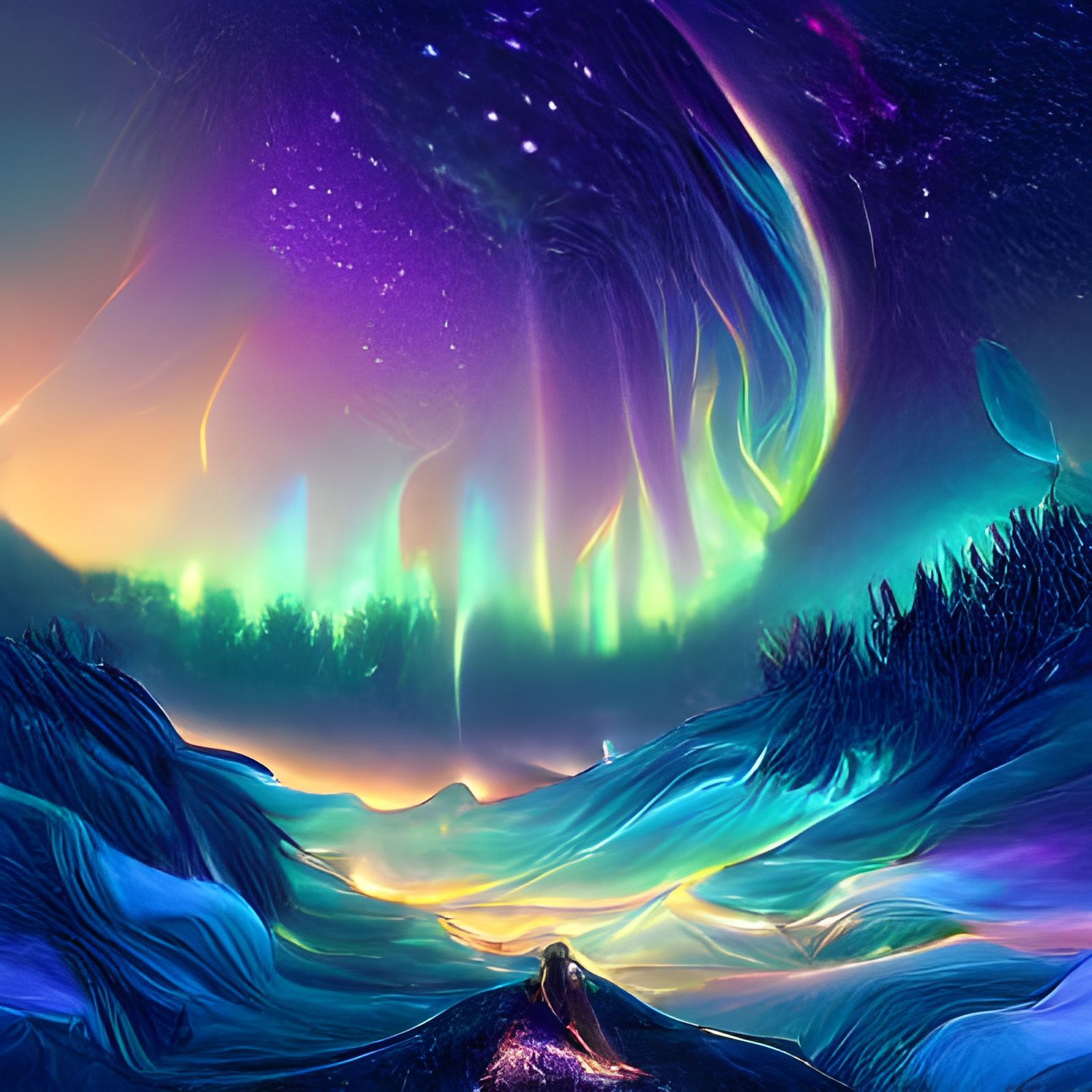 Ethereal Aurora Borealis in Fantasy Landscape Style