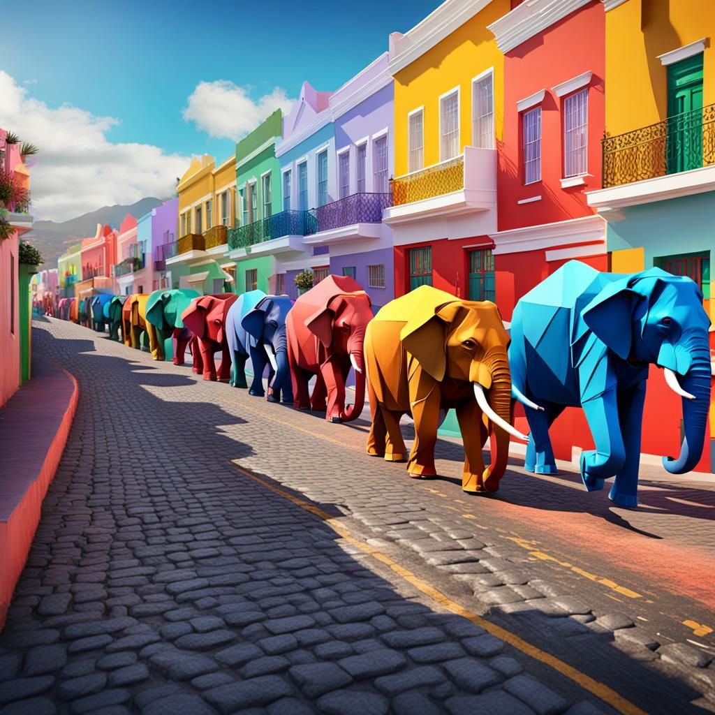 Origami Elephants Parade in Bo Kaap, Digital Art