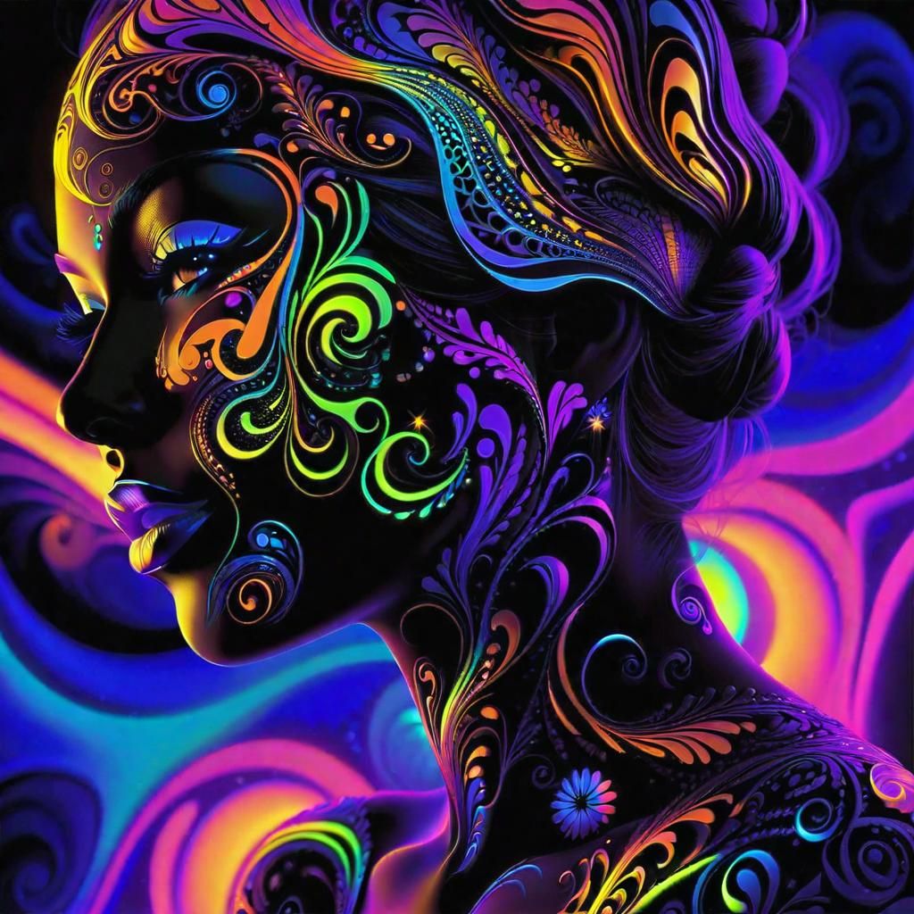 Woman with Glowing Body Paint in Neon Style