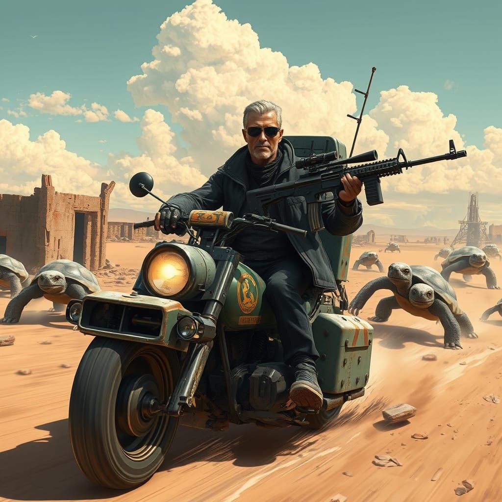 Cyborg Terminator Escapes Postapocalyptic Wasteland in Armor...