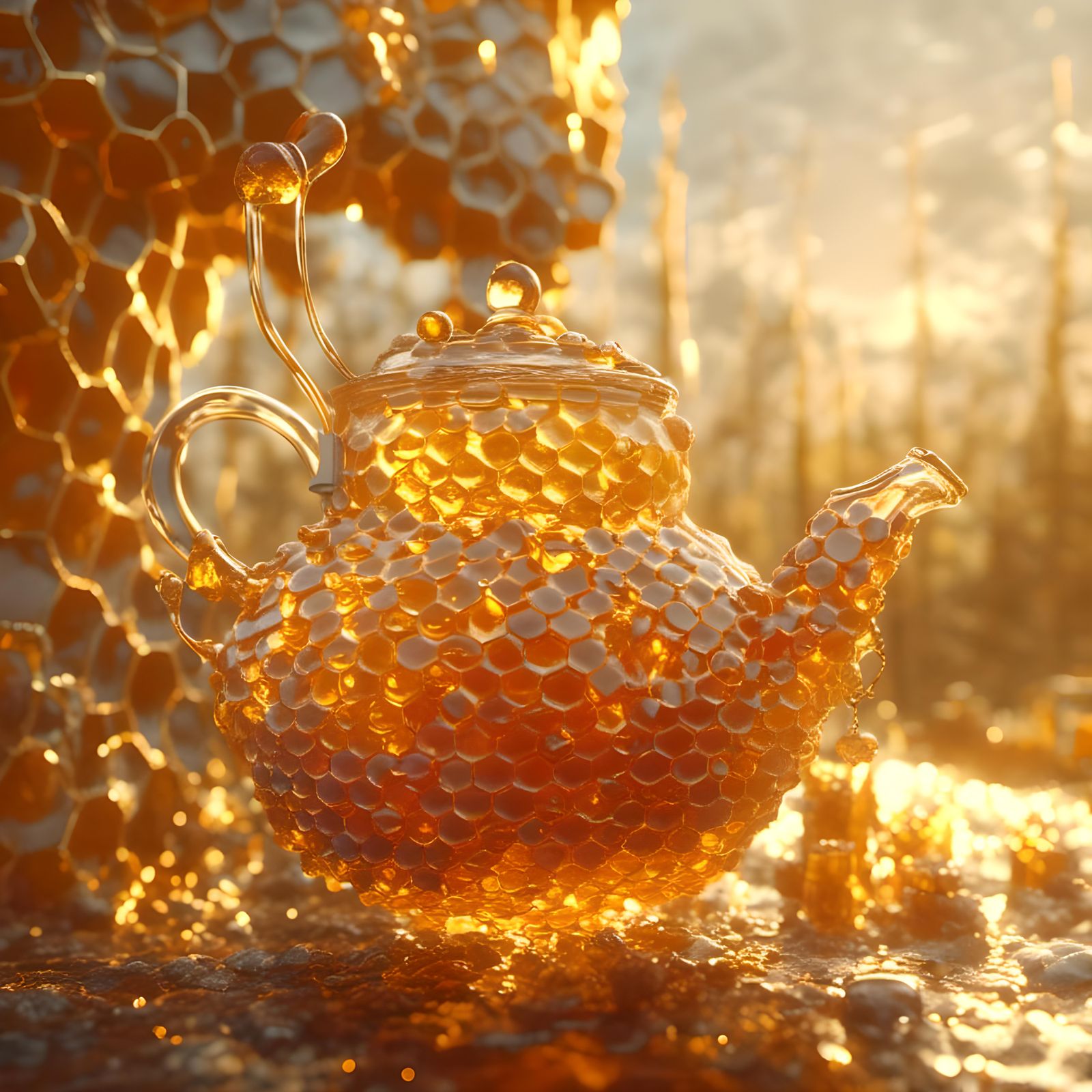 Surreal Honey Teapot in Golden Hour Light