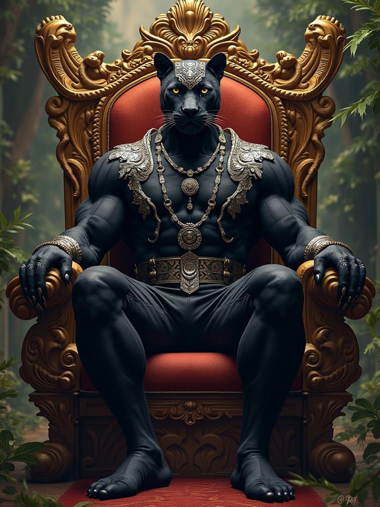Regal Black Panther in Wakanda's Opulent Throne Room