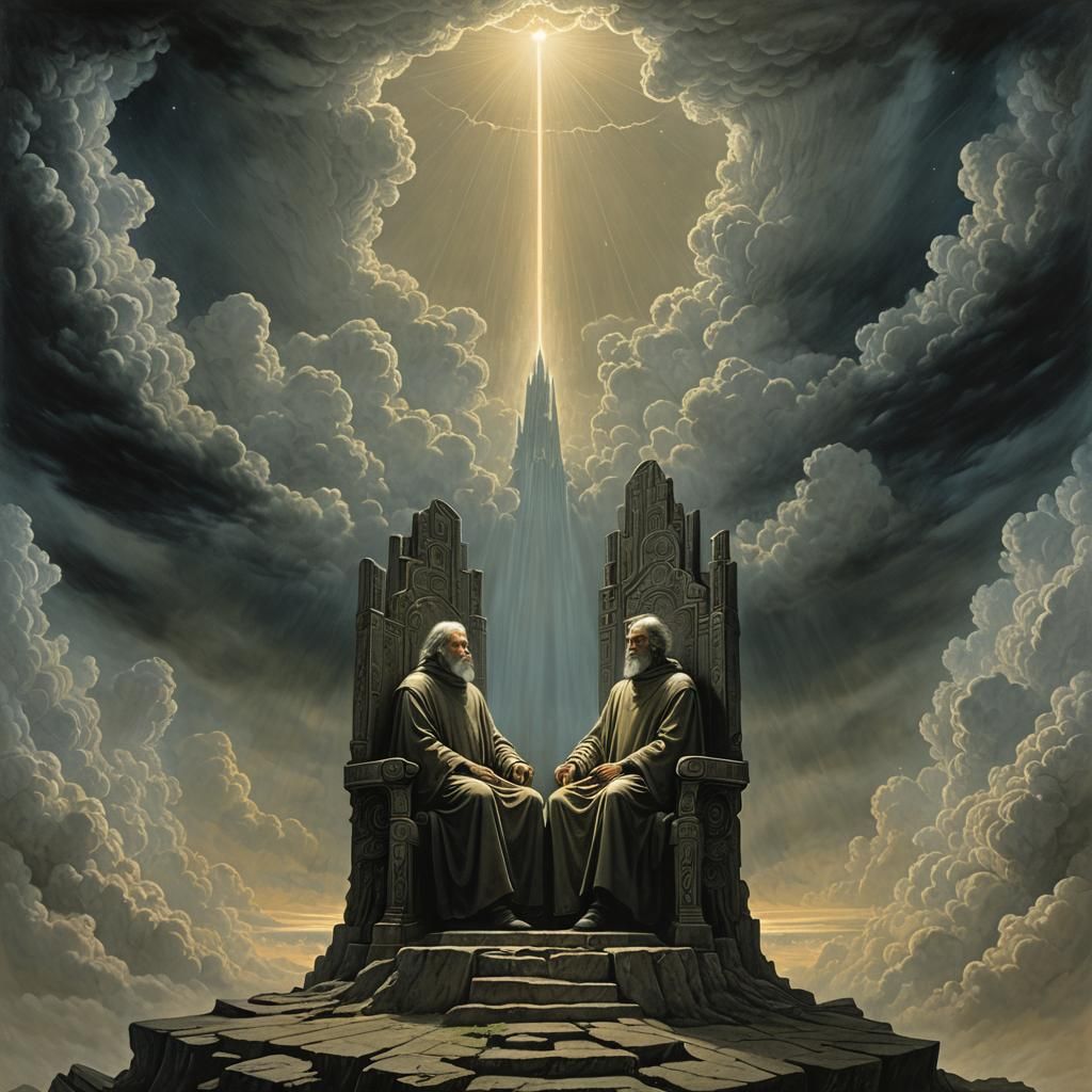 Trinity in Hyperrealistic Style on Celestial Throne