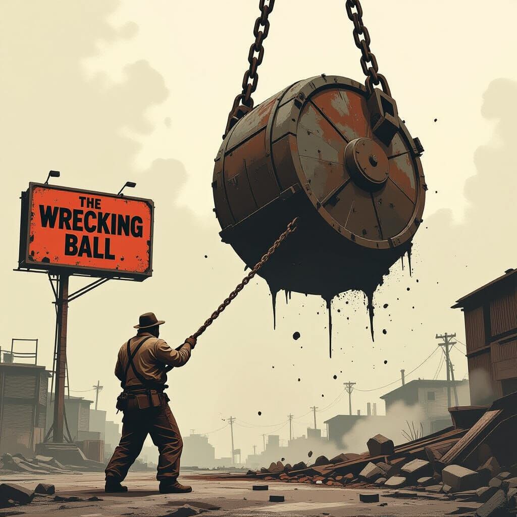 Wrecking Ball Operated by Tramp in Industrial Style