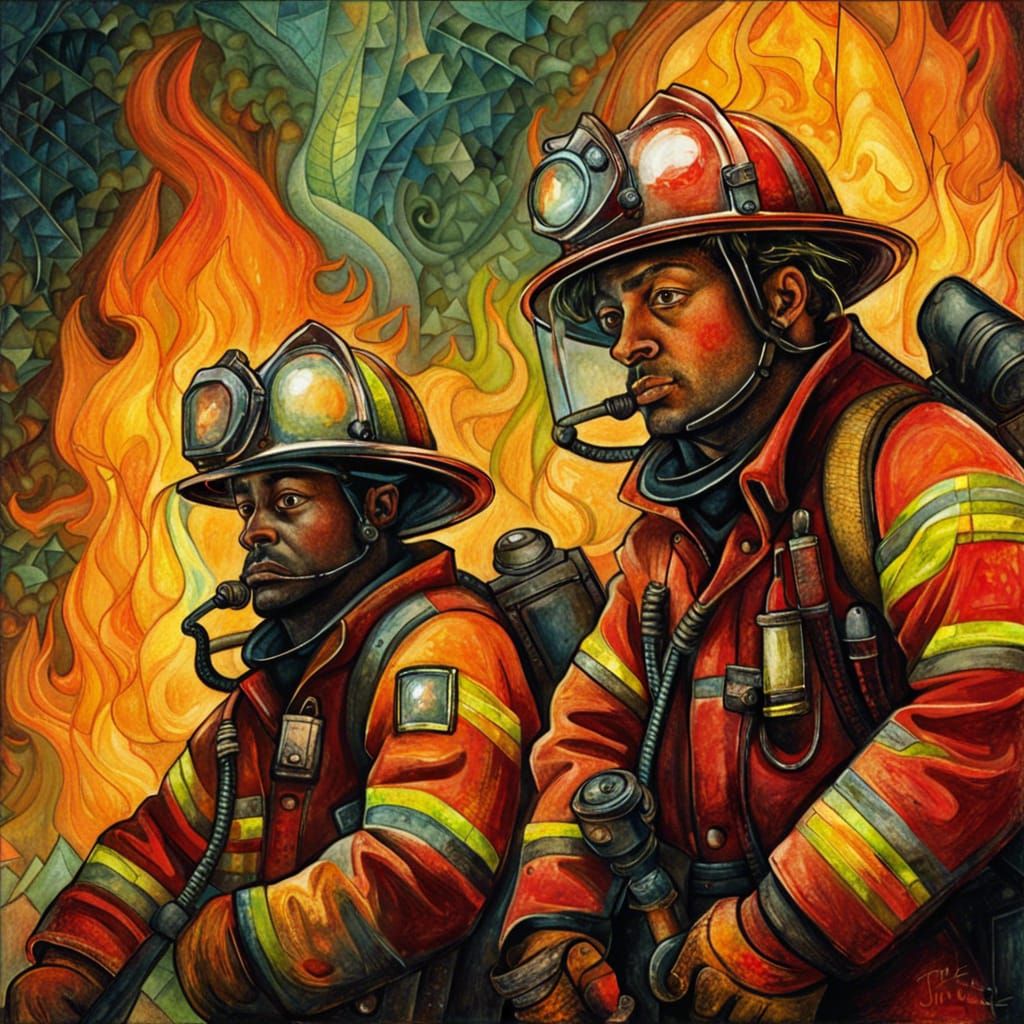 Firefighters in Action: Detailed and Glowing