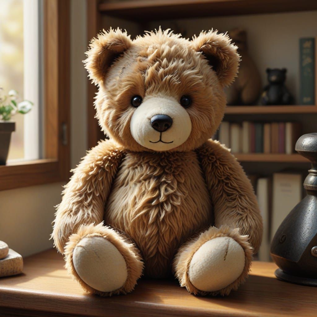 Golden Brown Teddy Bear in Whimsical Setting