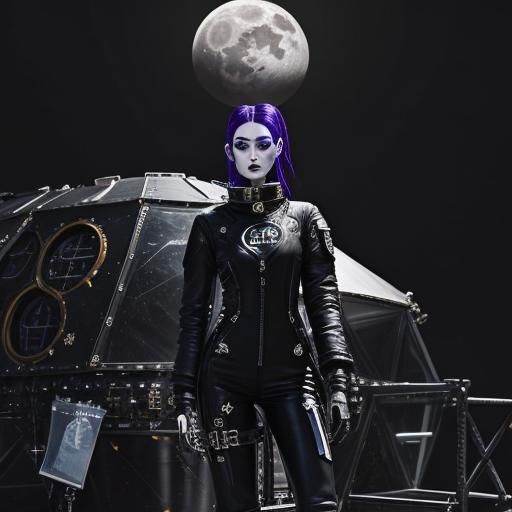 Gothic Model in Spacesuit on Moon
