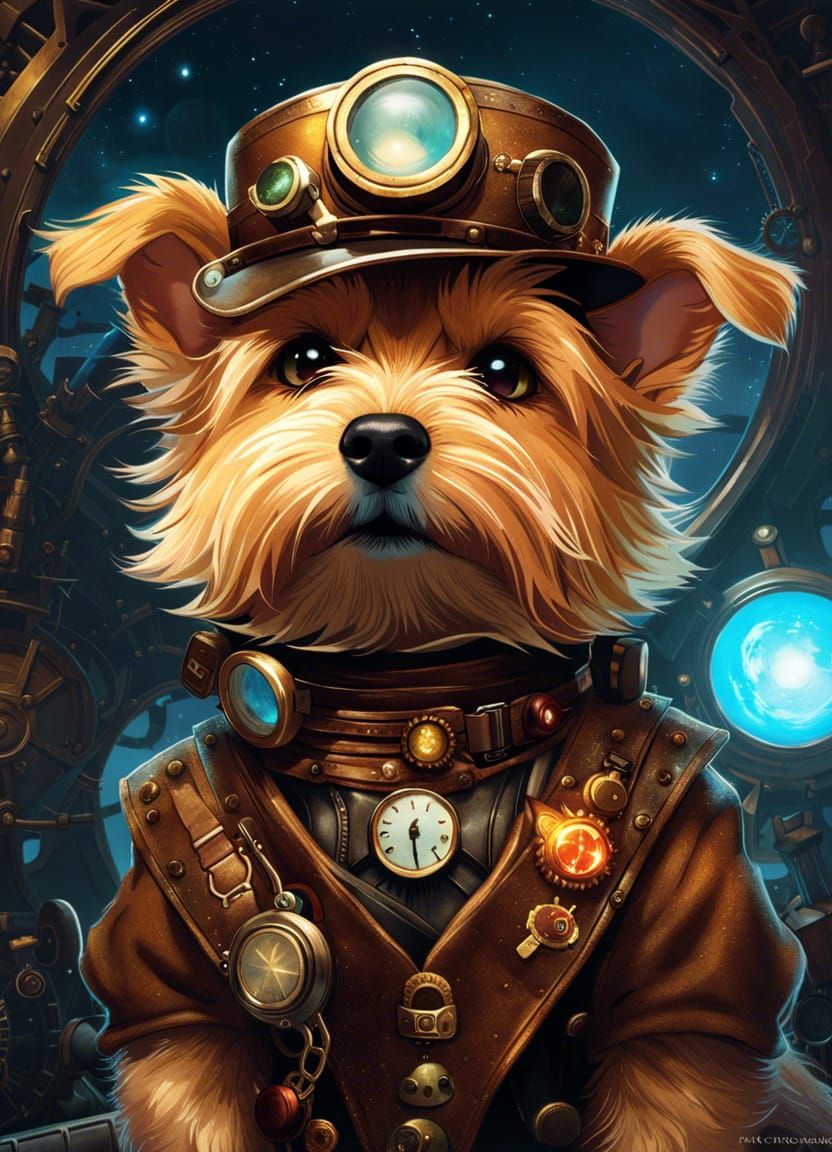 Steampunk Anthro Norfolk Terrier in Anime Style