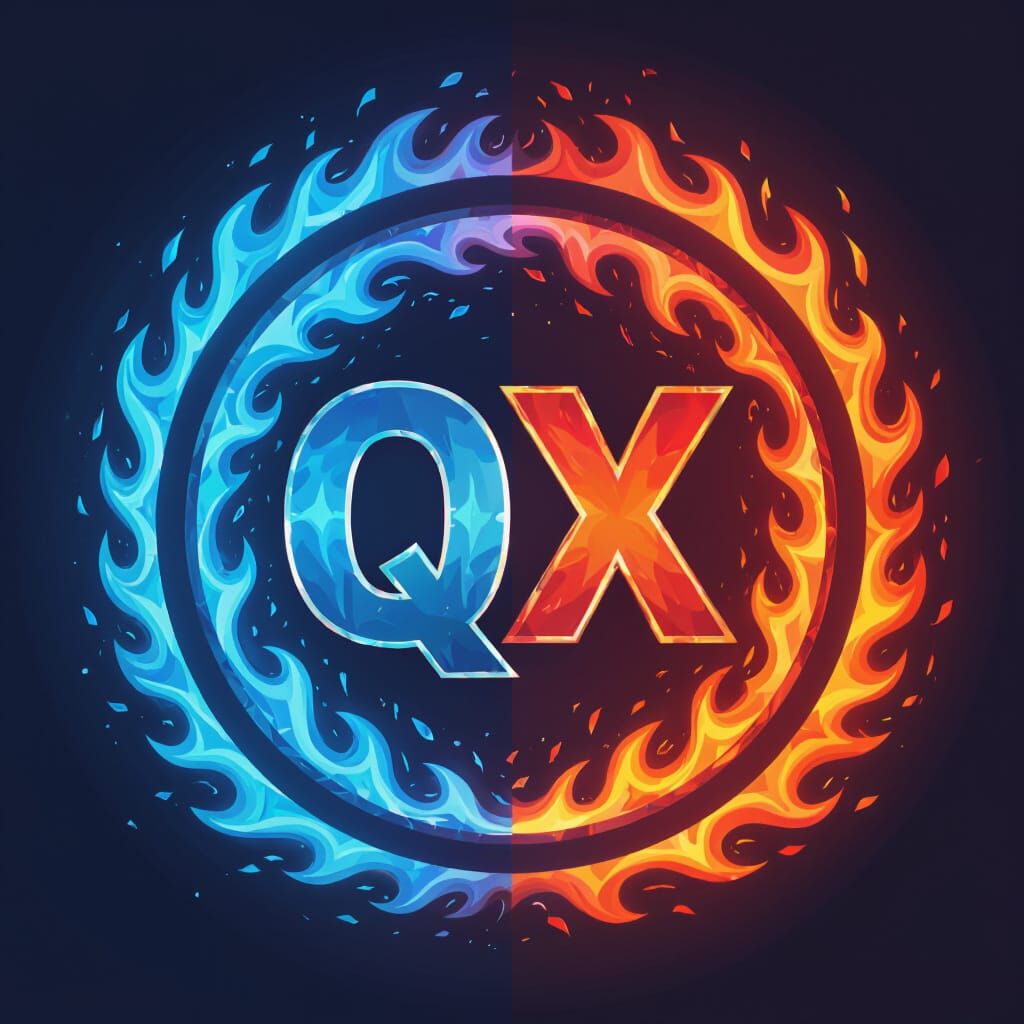 QX Logo Emblem with Blue and Red Fire