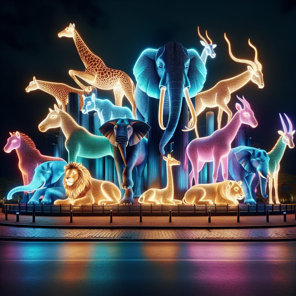 At night, in front of the entrance to the zoo...